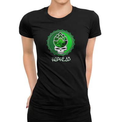 Hop Head Bottle Cap Skull Beer Black Women's T-Shirt