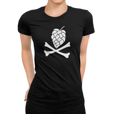 Black Hops and Crossbones Craft Beer T-Shirt on Model