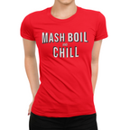Women's short-sleeve tee for brew-day in red with white typography