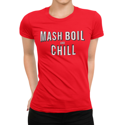 Red Mash, Boil and Chill Homebrewing Craft Beer Women's T-Shirt On Model