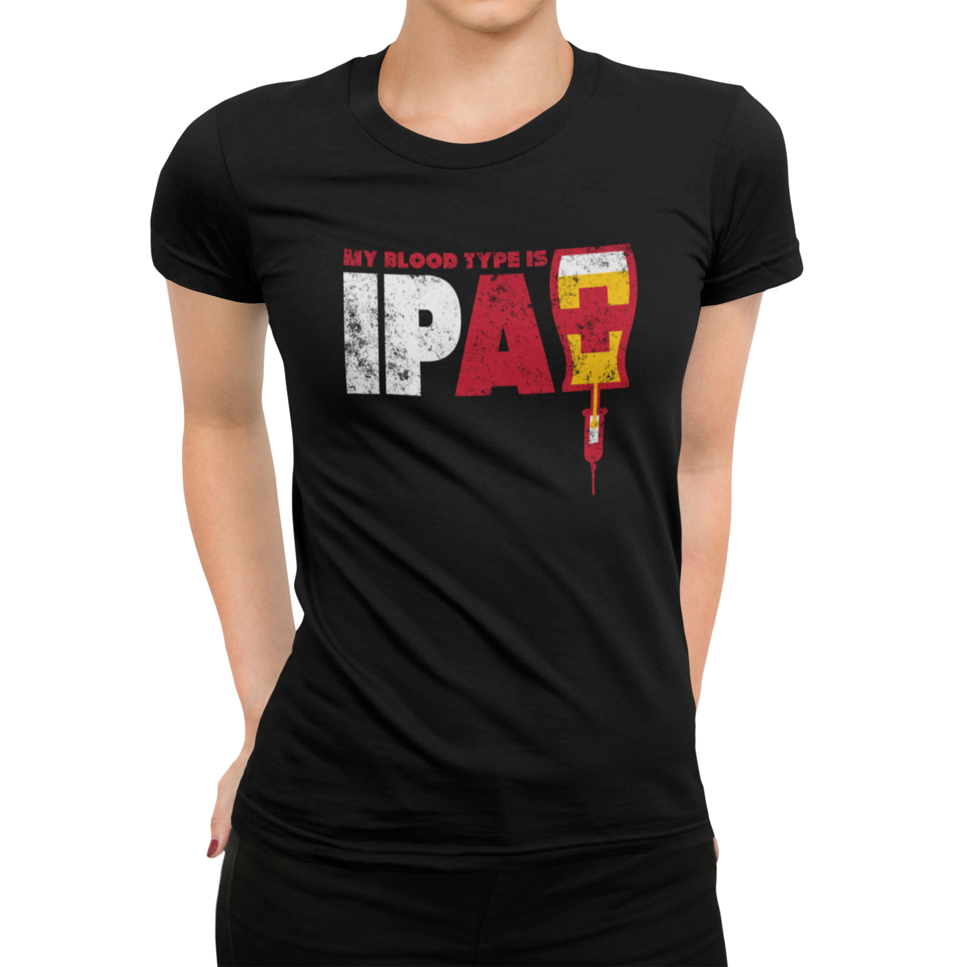Front view of IPA+ medical-style beer women's -shirt