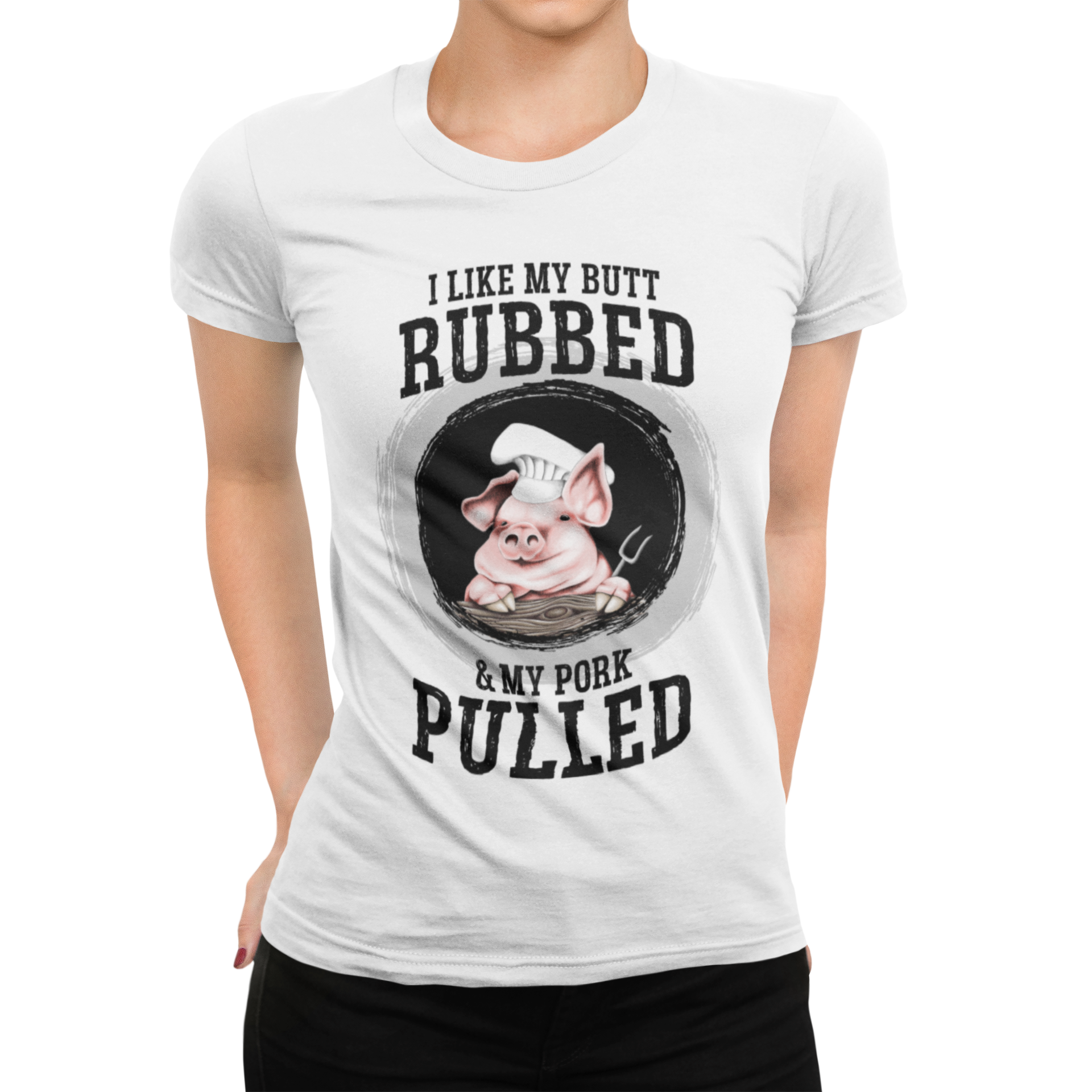 Soft cotton women's tee for grill masters with pork pull pun