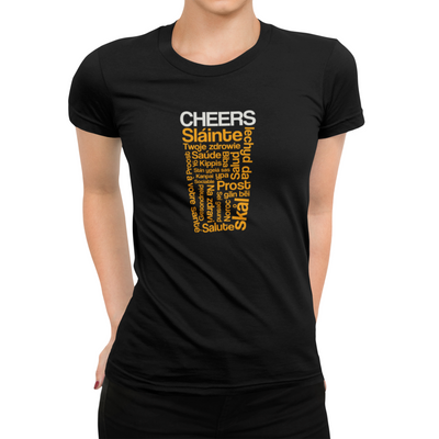 Cheers From Around the World Beer Black Women's T-Shirt On Model