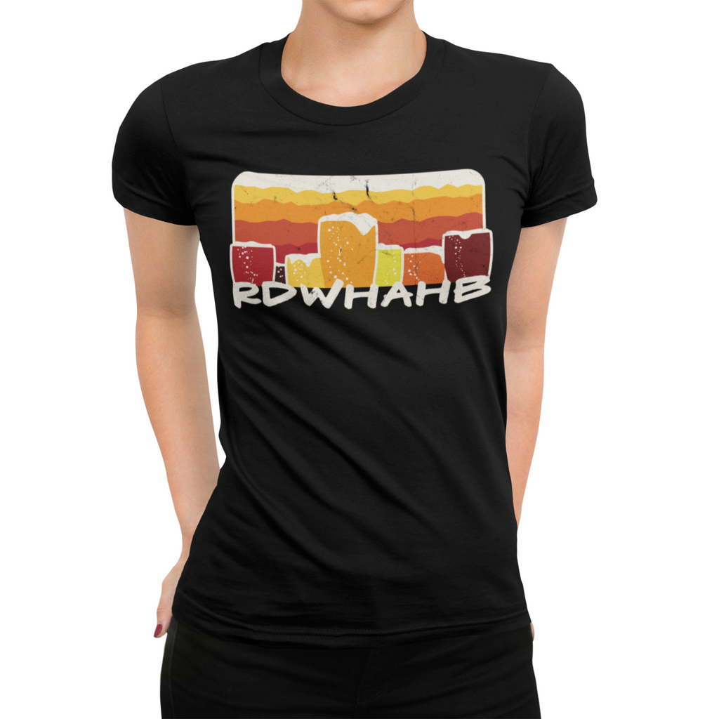 RDWHAHB craft beer women's t-shirt on black fabric