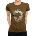 Women's cotton tee featuring Social Distance Drinker forest vignette