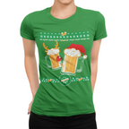 Women's ringspun cotton shirt featuring ugly-sweater beer Christmas design
