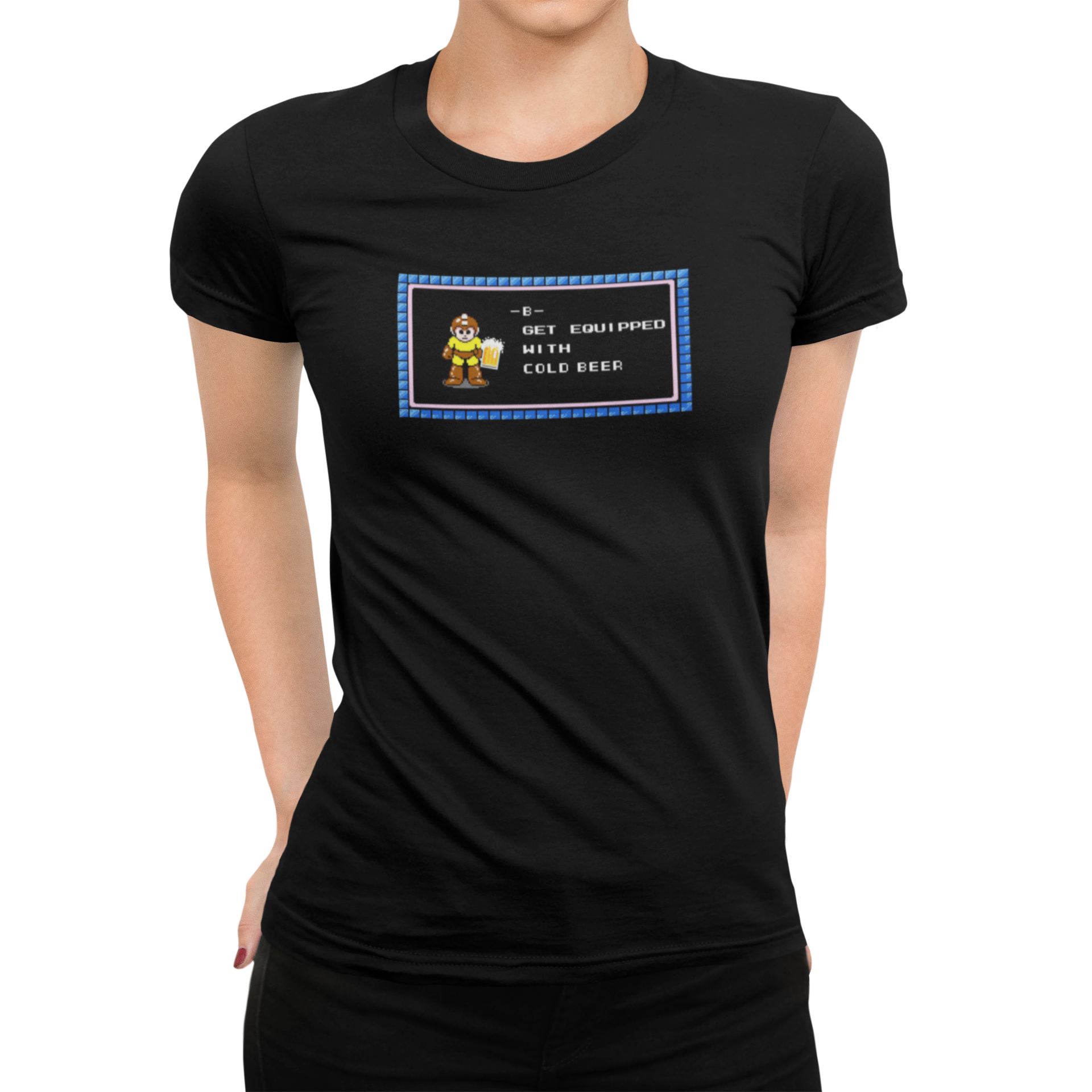 Gaming parody beer shirt in green with vintage game box art style