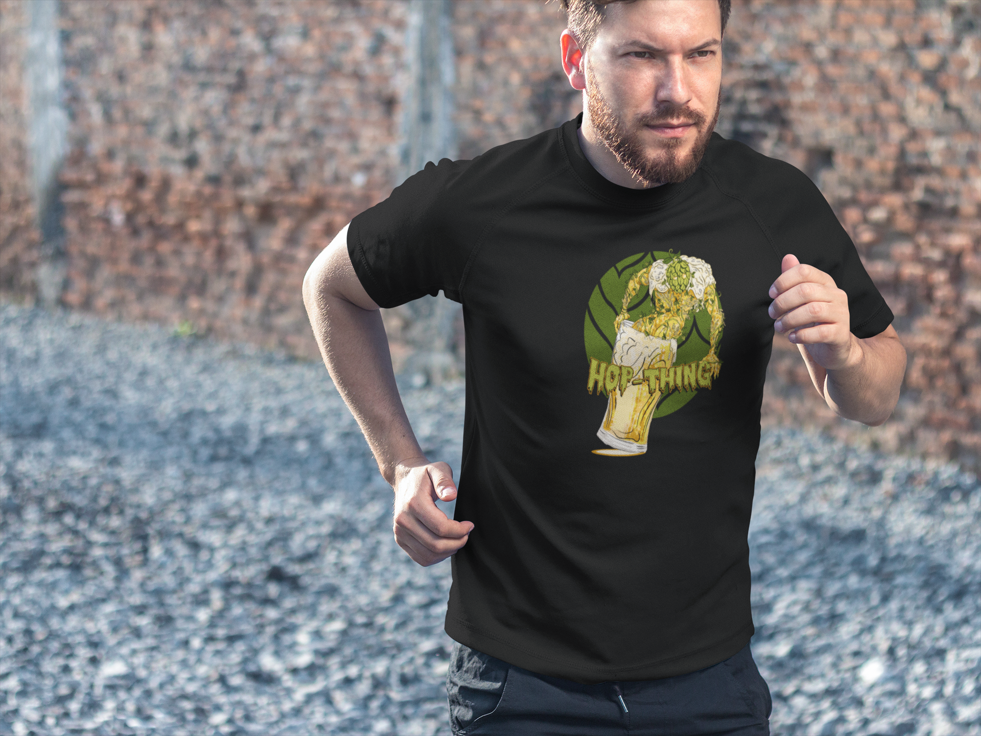 Black cotton shirt with Hop-Thing graphic printed on front