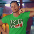 Bold block text tee mimicking classic soda branding