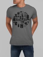 Front view of homebrew tools diagram on light gray t-shirt