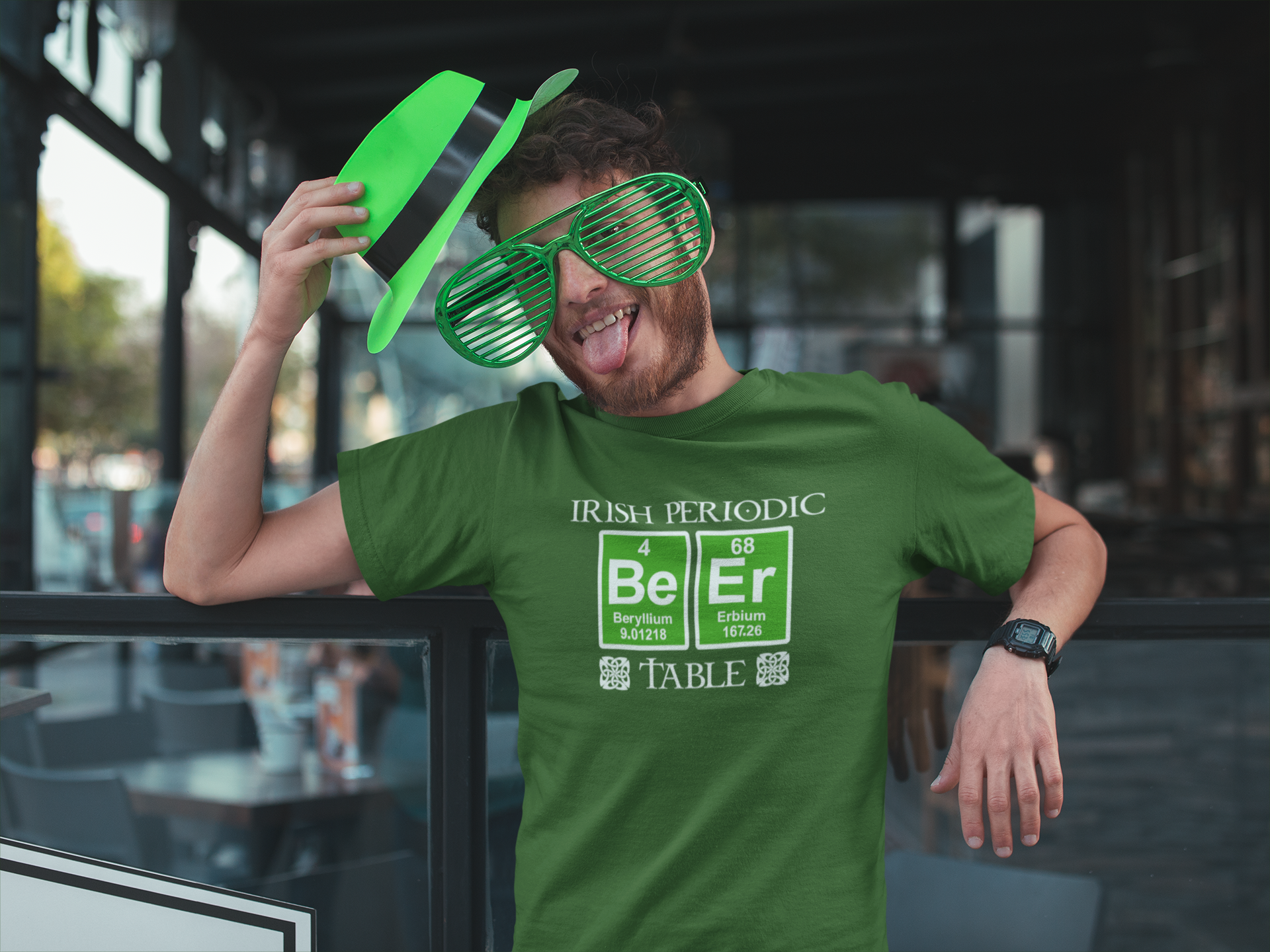 Periodic beer table t-shirt with St. Paddy’s Day theme