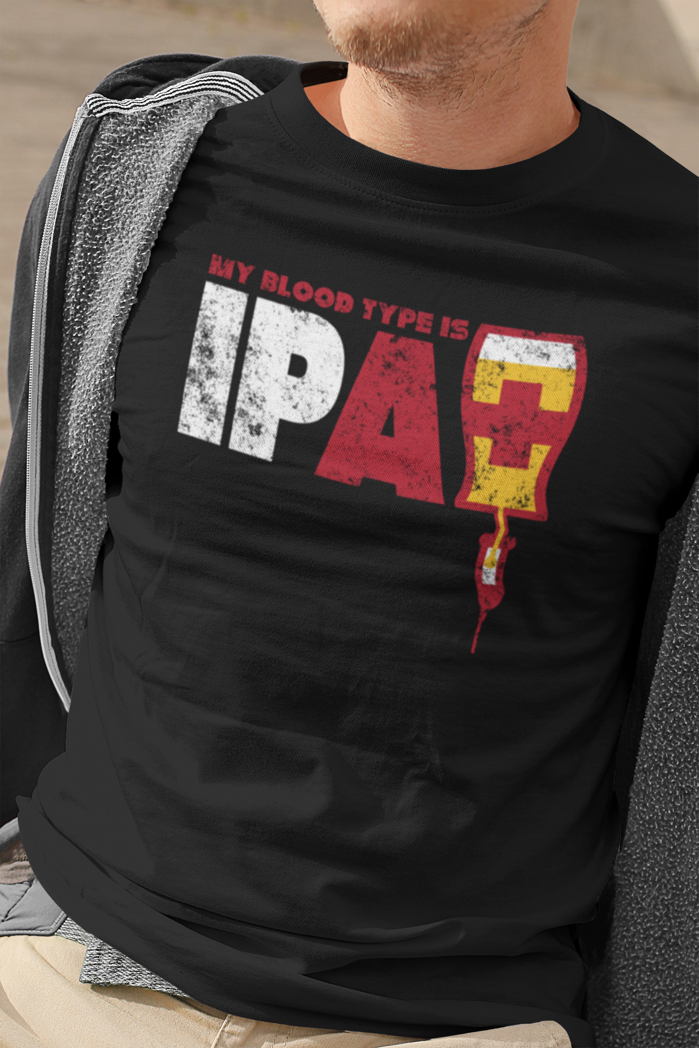 IV-drip beer bag illustration on black beer shirt