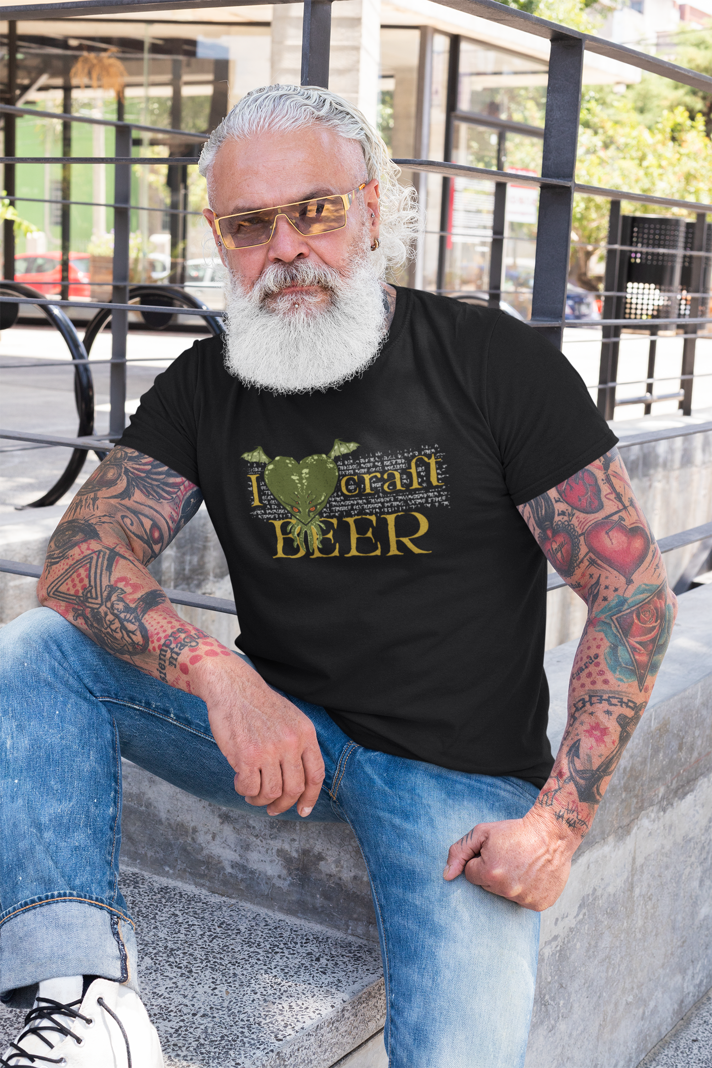 Black t-shirt with punny I LoveCRAFT design