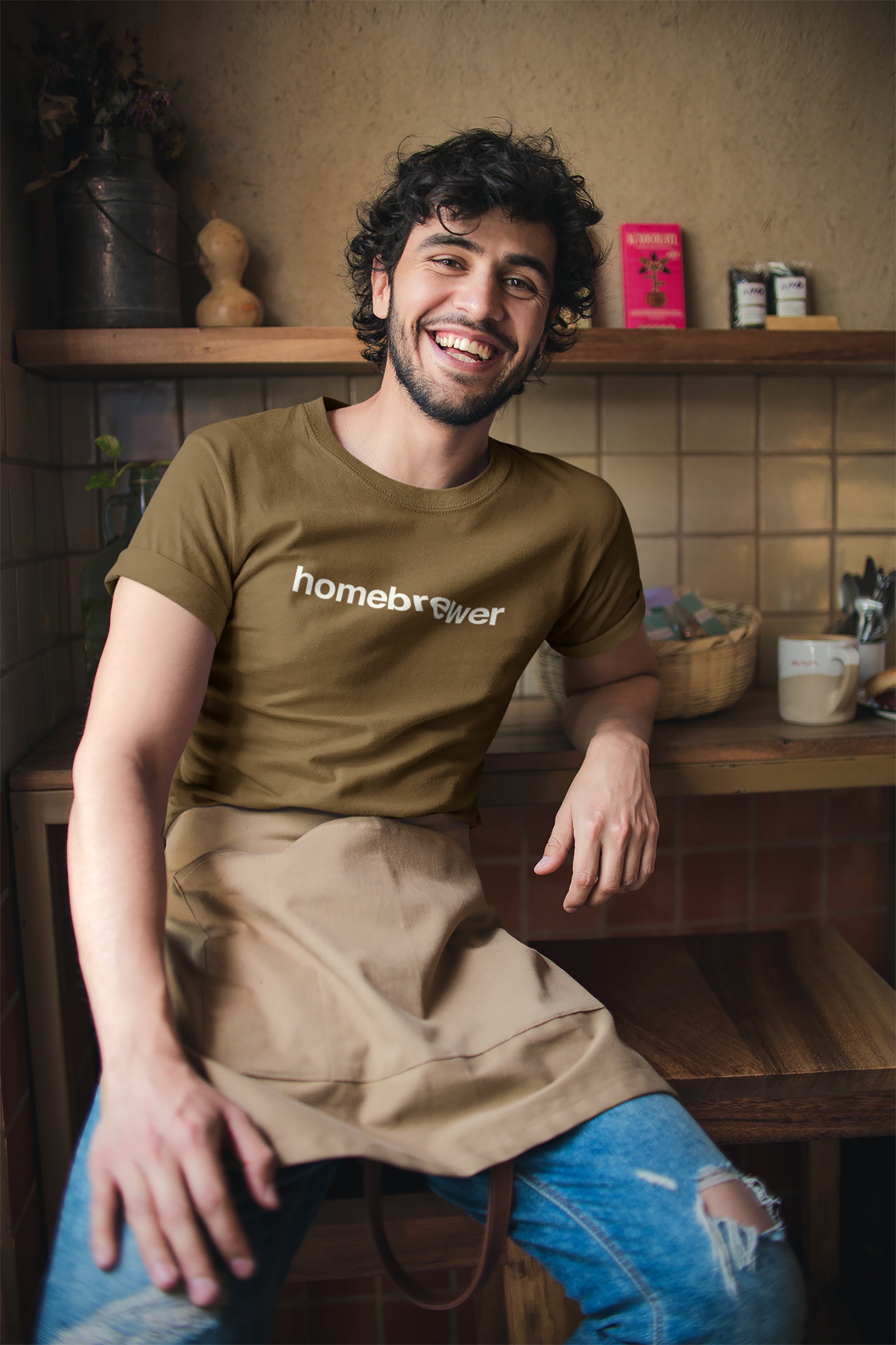 Unisex brown T-shirt with Homebrewer text in clean typography