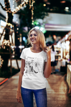 Casual women’s T-shirt merging homebrewing humor with tabletop gaming nostalgia