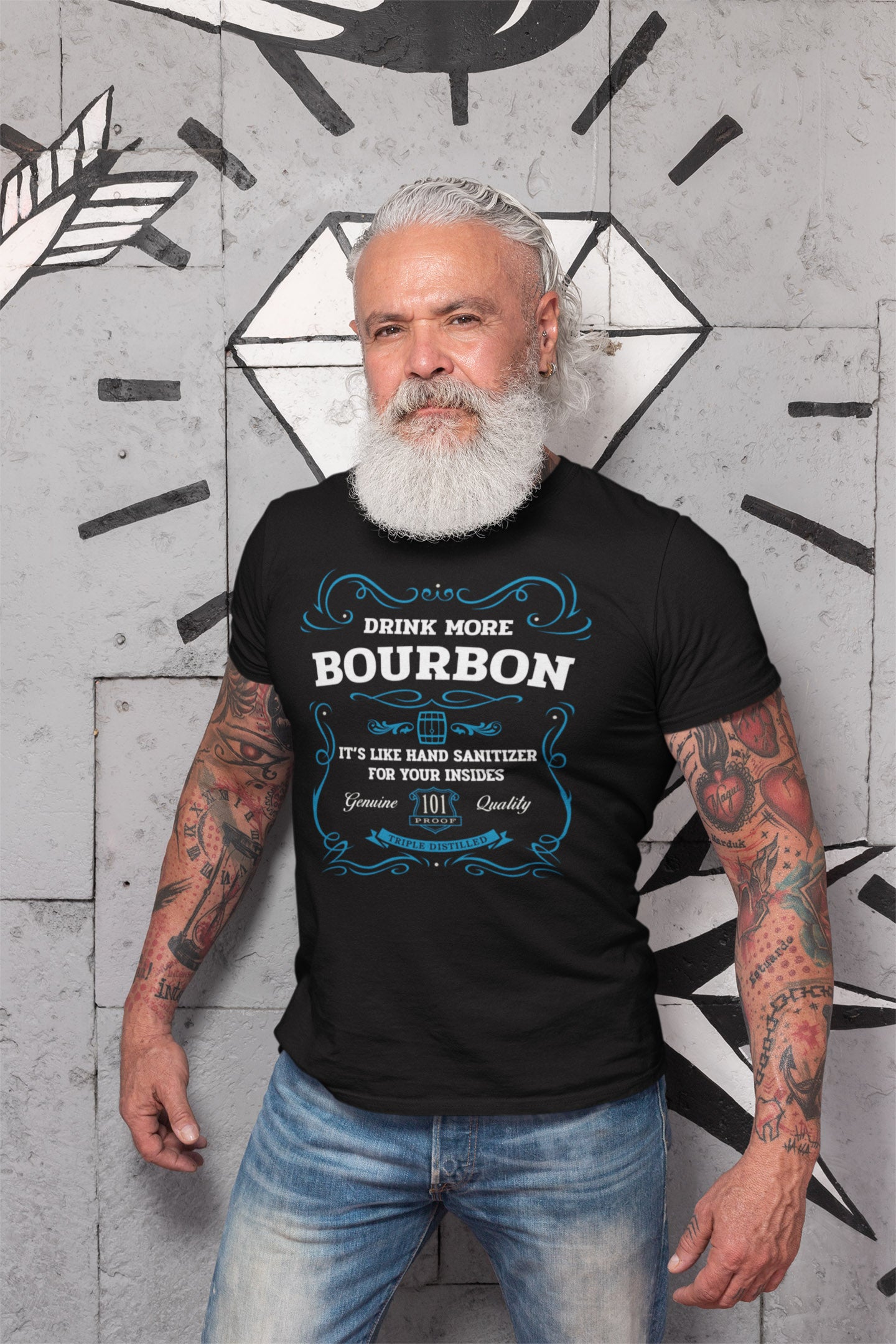 Whiskey-themed shirt with triple distilled and 101 proof parody